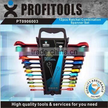 12pcs CRV multi color coated ratchet combination spanner set