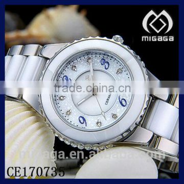 fashion corrosion and MOP dial face ceramic watch*ceramic bezel MOP dial face women's watch