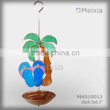 MX010012 metal hanging bird water feeder with funny summer stained glass craft decoration