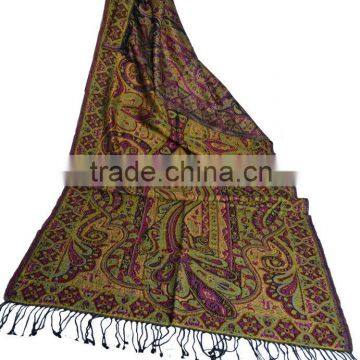 70/30 silk Wool jamavar shawl Interwoven / Reversible jacquard pattern long length