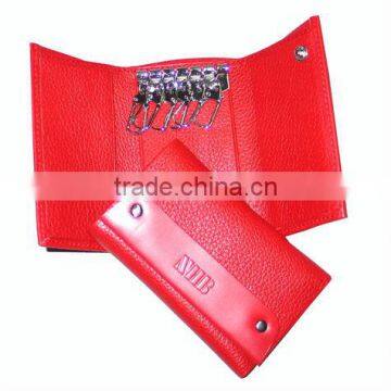 Red Handmade Embossed women leather key wallets