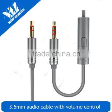 3.5mm male to male with volume control stereo cable for apple iphone samsung galaxy HTC smartphones