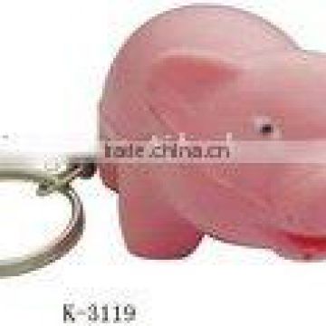 pink pig shape pvc material key chain with LED