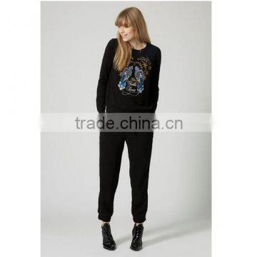 Women fashion pocket black nylon loose sweat pants