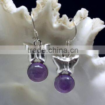 Amethyst Butterfly Shaped Cabochon 925 Sterling Silver Earrings, Fashionable Bezel Earrings, Designer 925 Silver Earrings