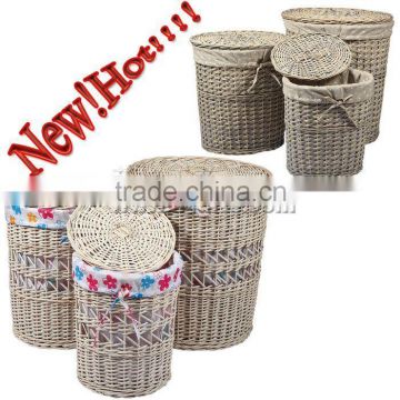 Round Shape 3pcs White Wicker Laundry Hamper with Ear Handle (LZ-1.3)