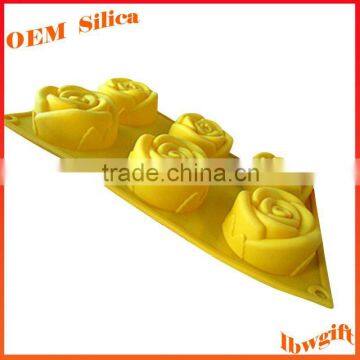 Custom 6 hole yellow roses shape silicone cake mold Chocolate mould FDA kitchenware