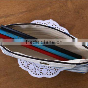 New Canvas Navy Marine Stripe Zipper Pouch Bag Pen Box photo-2