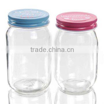 16oz Glass Mason Jar With Customized Color Tin Lid
