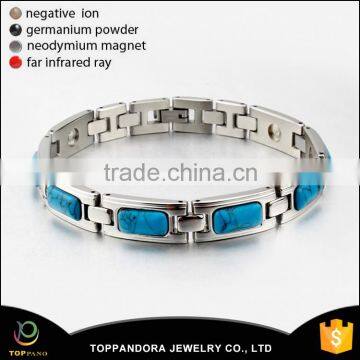 PVD Silver Plated Brazil Hematite Bracelet Magnetic Energy Turquoise Stone Stainless Steel Energy Bracelet With Stone