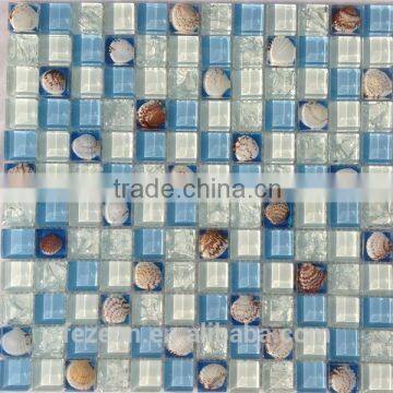 Blue resin shell glass mosaic background wall tile