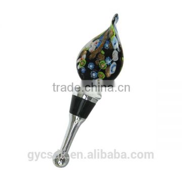 Gold Sand Millefiori Leaf Shape Colorful Millefiori Murano Glass Wine Stopper for Decoration