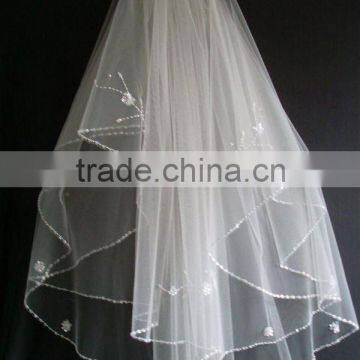 wedding veils/one layer bride veils/american net beaded veils 028