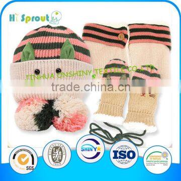 Fashion New Style Cute Cat Pattern 2014 Winter Baby Hat Scarf Glove Set