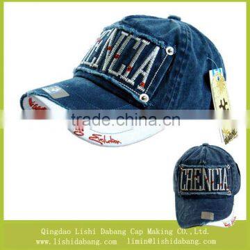 Fashion Denim Fabric Cap Distressed Applique Embroidery Cap