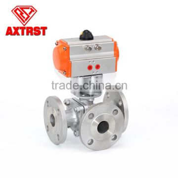 3 way flange T port ball valve with pneumatic actuator for water treatment