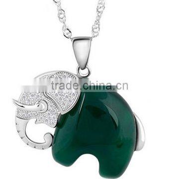 folk-custom cute special natural green agate stone 925 sterling silver Thailand elephant pendant