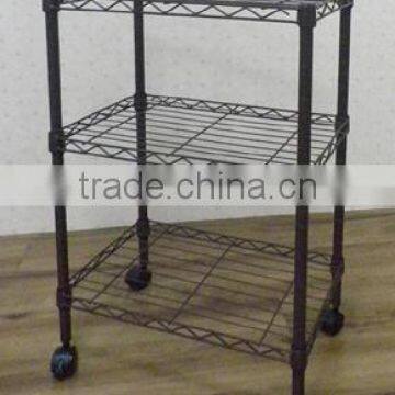 3 level Black Powder Coating Storage Shelf Cabinet with Wheels