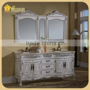 European Style Water-resistant Antique Bathroom Vanity Double Sinks