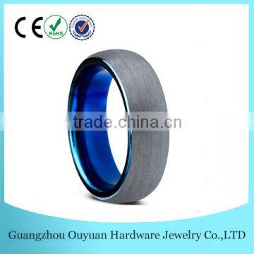 6MM New Dome Blue Tungsten Carbide Ring for Men Women, Brushed Two Tone Tungsten Carbide Ring