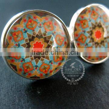 20mm Silver Plated Morocco Style Flower Art Collage Round Glass Cabochon Fashion Cufflinks Wedding Cuff Links Gift 6600053