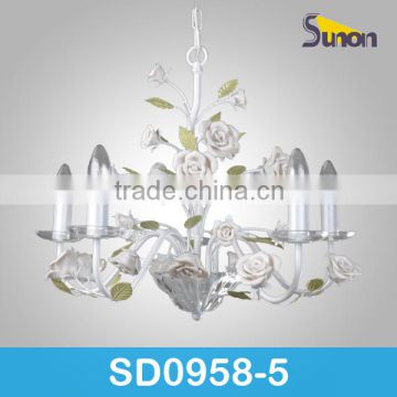 SD0958/5 White Color Wrought Iron With Ceramic Flower Decorative Chandelier