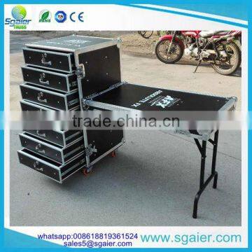 black color 7 drawers flight case with wheels