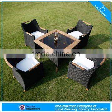 27002 outdoor garden furntiure luxury rattan dining table and chairs with teak wood set