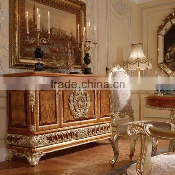 Luxury British Antique Painted Buffet, Dining Room Furniture Decorative Side Cabinet, Exquisite Hand Carved Wooden Sideboard