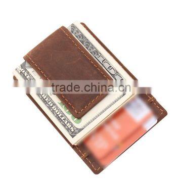 Crazy Horse Leather OEM Branded Money Clip Front Slim Minimalist Mens RFID Blocking Leather Money Clip photo-2