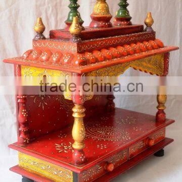Hand Painted Wooden Temple With 2 Drawers photo-3