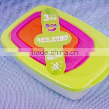 3PC Plastic color rectangle fresh bowl/food container