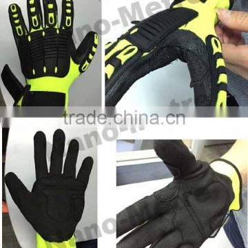 NMSAFETY TPR gloves Hi-viz yellow nylon and white glassfibre foam nitrile working glove good performance