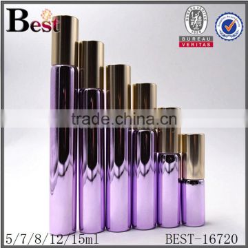 cosmetics hot products light purple UV tube glass roll bottle essential oil perfuem roll on bottle with metal ball cost price