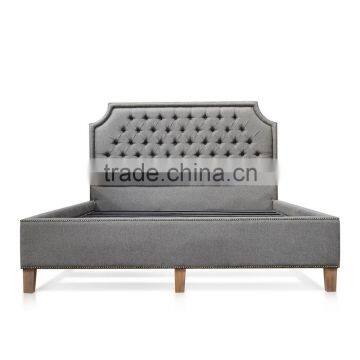 Bed Furniture Model Platform, Upholstered With Fabric, Tufted Head Board Grey Teak Wood photo-2