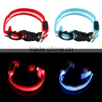 LED Nylon Pet Dog Collar Night Safety LED Light-up Flashing Glow in the Dark Lighted Dog Collars Free shipping