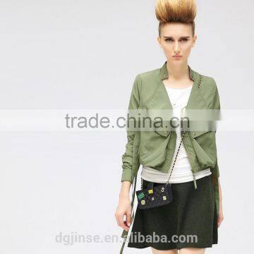 The autumn new fashion ladies dress long sleeve crop top collar army green women bomber jacket