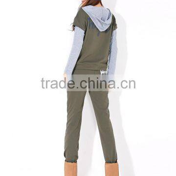 The Spring Of 2015 Khaki Flower Grey Sweater Three Piece Sport Suit HSS9241 photo-3
