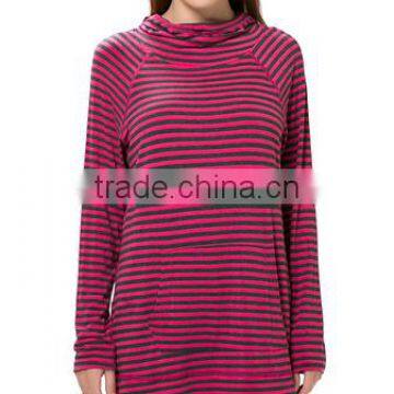 Striped Pattern Hooded Collar Pockets Leisure Top