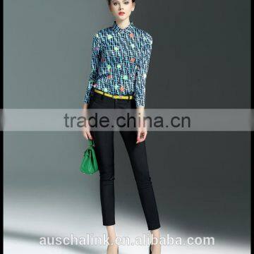 Latest Western Long Sleeve Lapel Print Shirt Design for Women photo-4