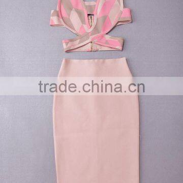 2015 New Fashion 2 Piece Set Knee Length Jacquard Rayon Bodycon HL Bandage Dress Cocktail Party Dress photo-4