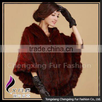 CX-B-M-06F Fashion Knitted Women Genuine Mink Fur Poncho and Shawl