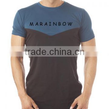 Fashion Design Panelled Crewneck T Shirt Mens Longline Curved Hem T Shirt 95% Cotton 5% Spandex Elongated T Shirt