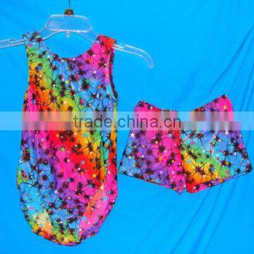 leotard girls gymnastics Neon rainbow with stars, holographic Save