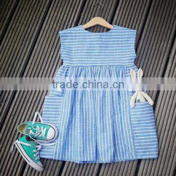 Fashion Design Toddler Girls Dress Popular Baby Girl Blue Stripes Dress For Girls