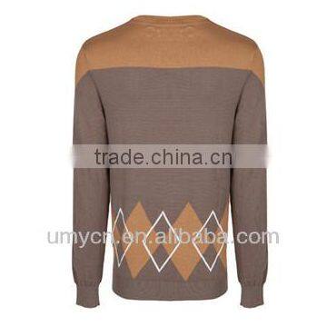 Men's Ribbed Embroidery Applique Diamond Jacquard Design Pullover Sweater photo-2