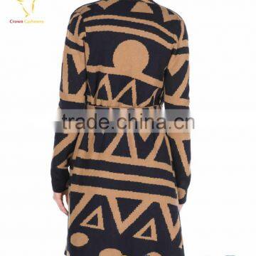 Intarsia Pattern Winter Cardigan Coat for Women With Belt photo-3
