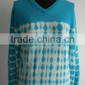 2014 Fully fashion women V neck tie dye pullover sweater