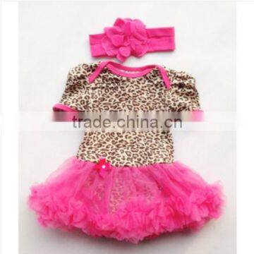 new arrival leopard cotton romper with hot pink tutu with match headband sets