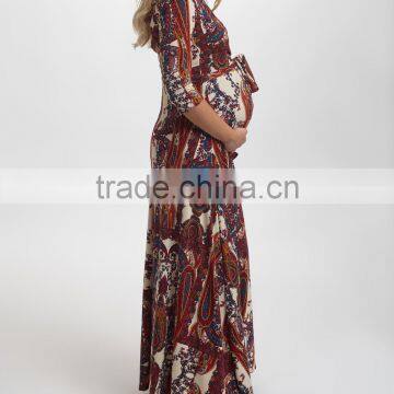 Newest Maternity Dresses With PinkBlush Burgundy Paisley Maternity Maxi Dress Women Wear WD80817-27 photo-3